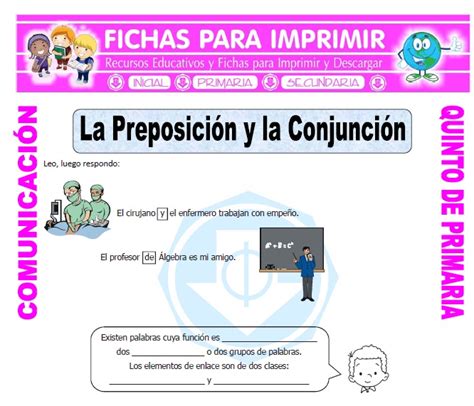 Preposiciones Y Conjunciones Para Quinto De Primaria Fichas Gratis