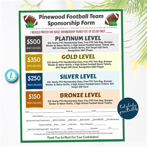 Football Sponsorship Form Football Donation Funraiser — Tidylady