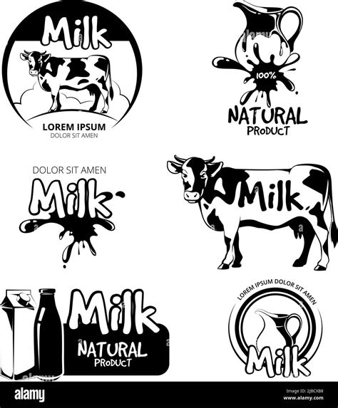 Milk Logo And Emblems Vector Set Label Product Farm Dairy Cow And