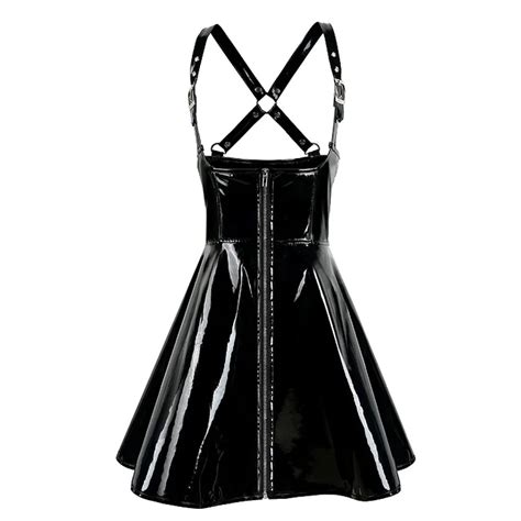 New Style Sexy Lady Pvc Leather Latex Dress Black Latex Exotic Dress Bodycon Catsuit Bondage