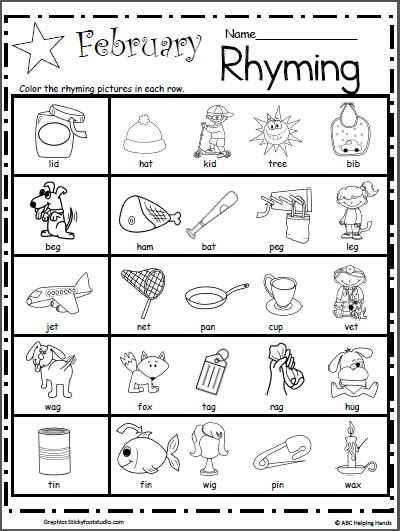 Kindergarten Rhyming Worksheets for February | Made By Teachers