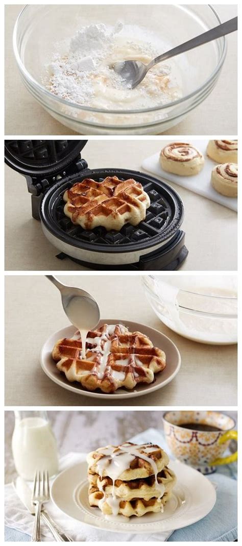 Microwave the butter and cream cheese together until very soft but not melted. Cinnamon Roll Waffles with Cream Cheese Glaze | Food ...