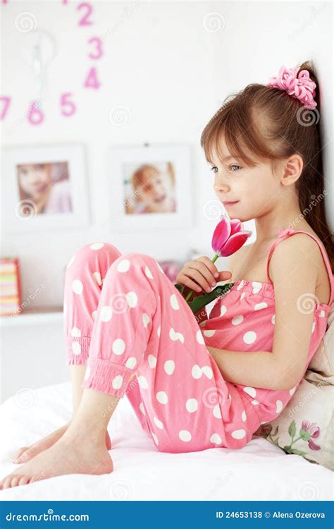 Child With Flower Stock Photo Image Of Little Bedroom 24653138