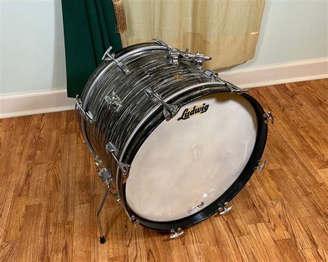 1966 Ludwig 14x20 Down Beat Bass Drum Oyster Black Pearl Drugans