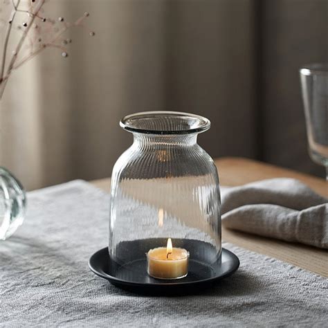 Ribbed Domed Glass Candle Holder With Tray Small Candle Holders
