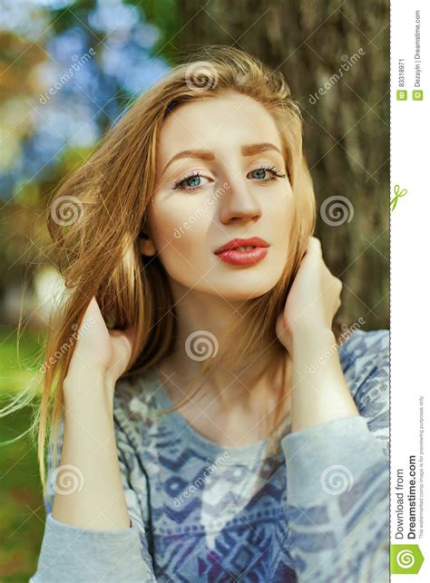 Portrait Of A Young Girl With Blue Eyes Stock Image Image Of Park