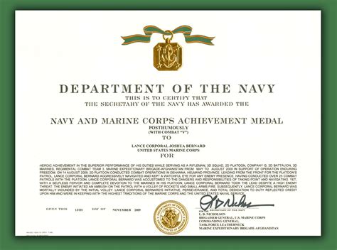 Navy and marine corps achievement medal 2nd award. Bernard Woodworking - Marine Corps.