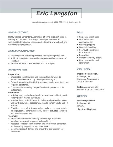 Professional Construction Resume Examples Livecareer