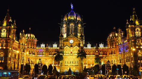 Chhatrapati Shivaji Terminus Railway Station At Night For
