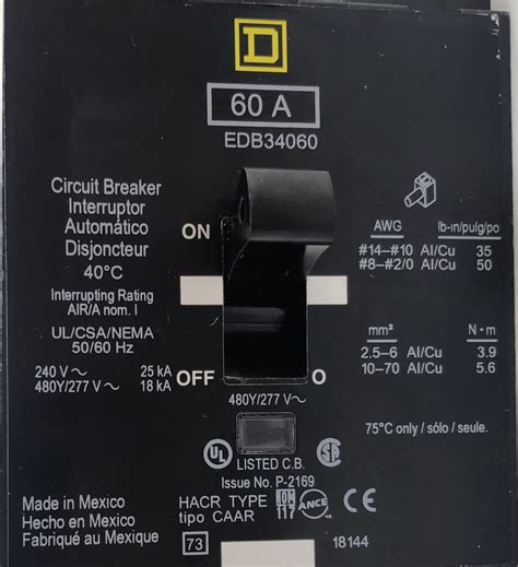 Square D Edb34060 3 Pole 60 Amp 480y277 Vac Circuit Breaker