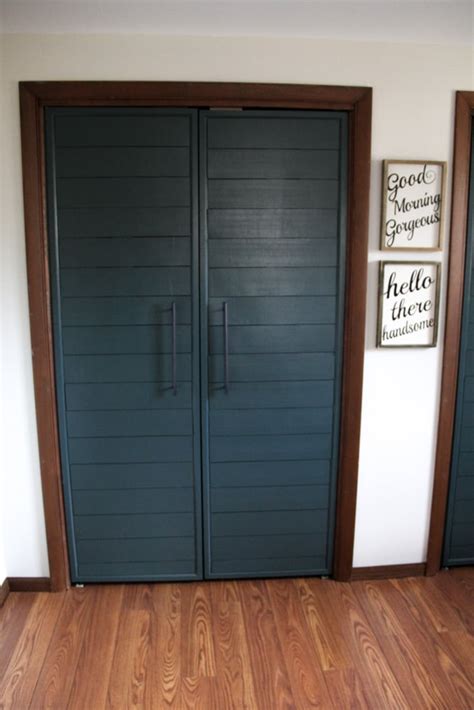How to determine bifold door opening size? Bi-fold to Faux Shiplap French Closet Doors - Bright Green ...