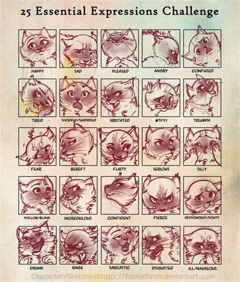 25 Expressions Challenge By Fabledfaith On Deviantart Cat Drawing