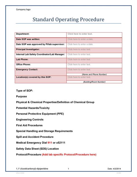 Construction Standard Operating Procedure Template