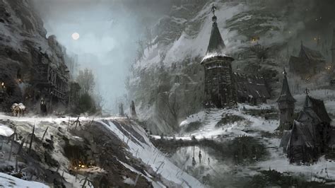 Diablo 4 Snow Covered Mountain And Homes 4k Hd Diablo 4 Wallpapers Hd