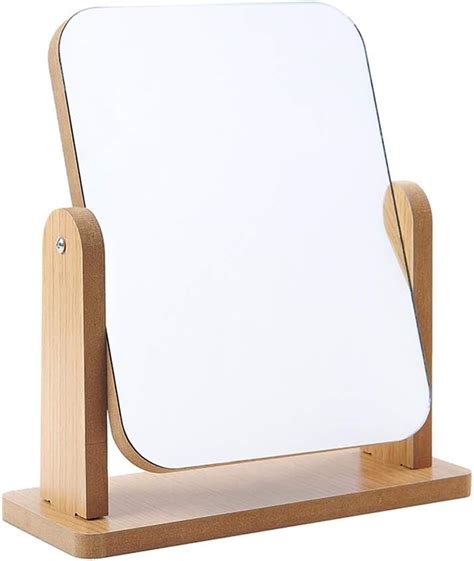 Hosoncovy 360 Degree Rotatable Tabletop Makeup Mirror Wooden Desktop Mirror With Stand High