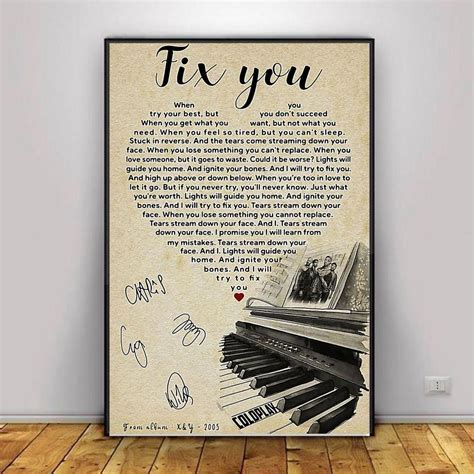 And i will try to fix you. Coldplay Fix You lyrics heart shape poster, wall art
