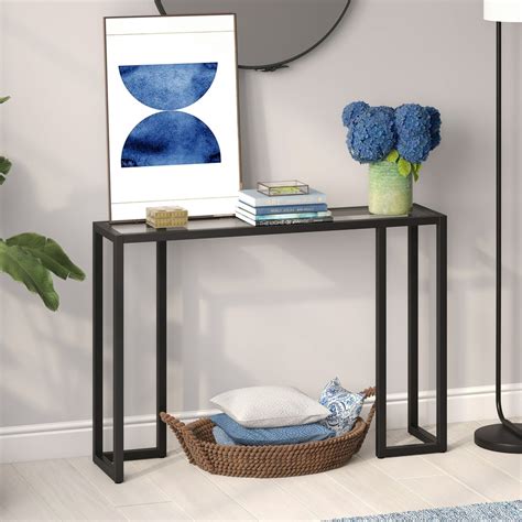 Contemporary Sofa Console Table Narrow Metal Entryway Table In Blackened Bronze For Living Room