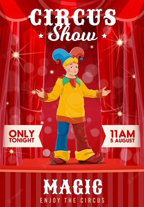 Premium Vector Shapito Circus Poster Cartoon Clown Character Of Funfair Carnival Show Vector