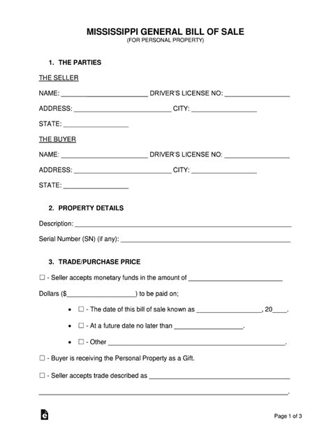 Ms General Bill Of Sale Fill And Sign Printable Template Online Us