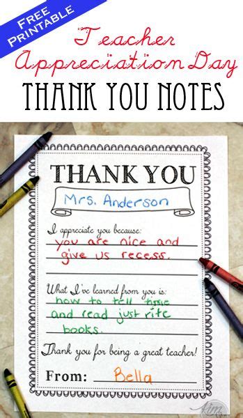 Thank You Notes For Teachers From Kids