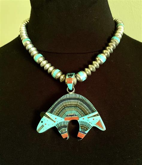 Fine Estate Ervin Tsosie Navajo Turquoise Coral Lapis Lazuli Inlay Bear