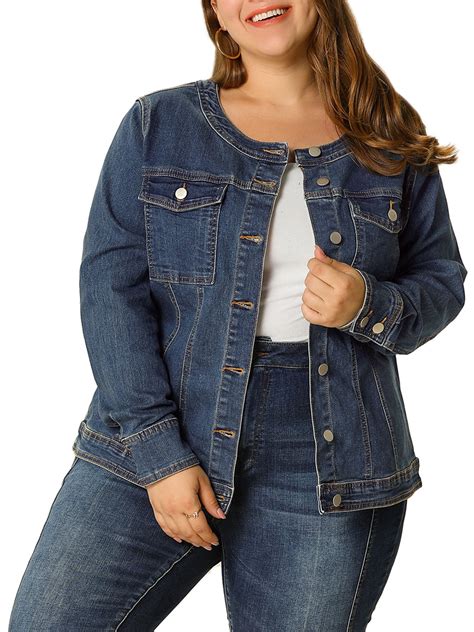 unique bargains women s plus size long sleeve collarless denim jacket