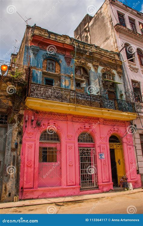 Street Scene With Traditional Colorful Buildings In Downtown Havana