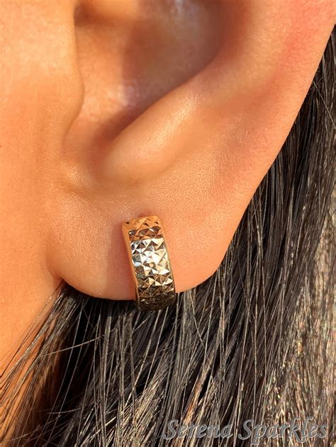 K Solid Gold Huggie Earrings Chunky Gold Huggies Real Gold Etsy