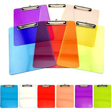 Set 6 Standard Size Clipboards Clear Colorful Transparent Mix Assorted