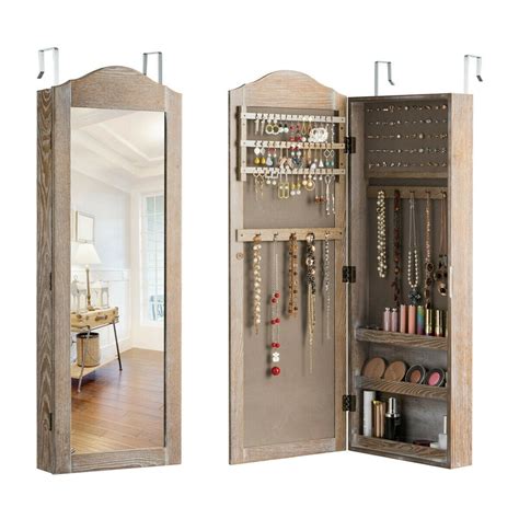 Gymax Jewelry Cabinet Walldoor Mounted Rustic Jewelry Armoire