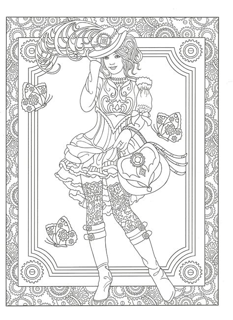 Steampunk Pin Up Adult Coloring Pages