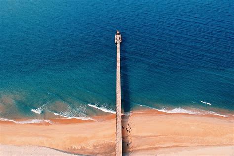 Hd Wallpaper Bridge On Sea Beach Birds Eye View Daylight Dock