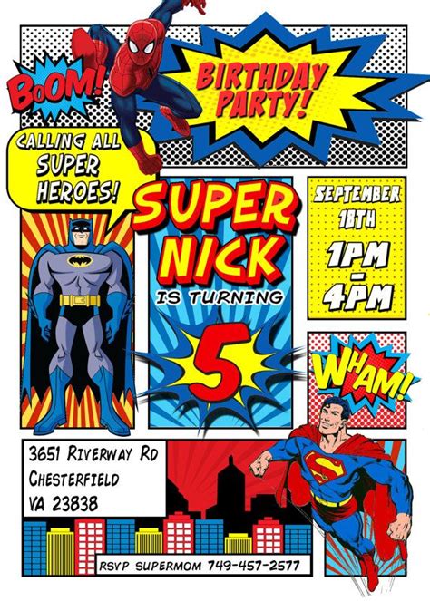 Superhero Invitation Batman Invitation Superman Invitation Spiderman Invitation Birthday Party ...