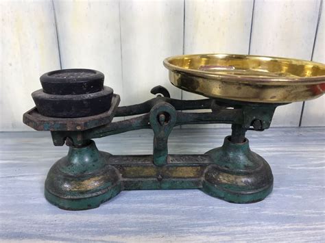 Antique Cast Iron Balance Scale With Brass Pan
