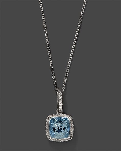 Diamond And Aquamarine Pendant In 14k White Gold 18 Bloomingdales