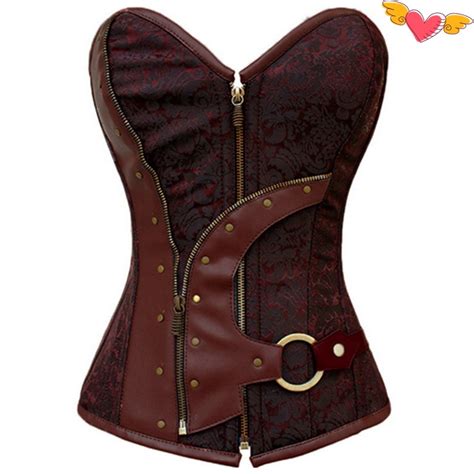 Hot 2017 Gothic Corset Clothing Overbust Brown Corset Womens Steampunk Corsets Gothic Bustiers