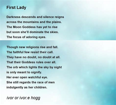 First Lady First Lady Poem By Ivor Or Ivore Hogg