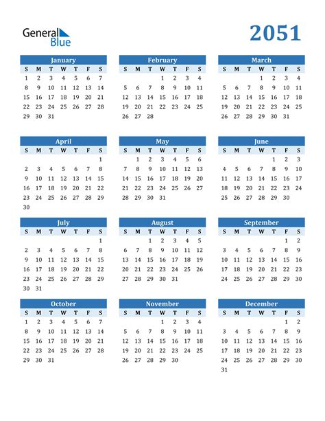 2051 Calendar Pdf Word Excel