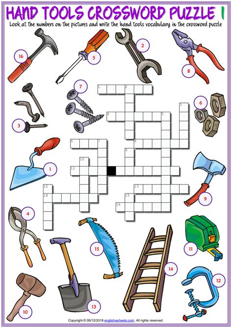 Solution Hand Tools Vocabulary Esl Crossword Puzzle Worksheets For