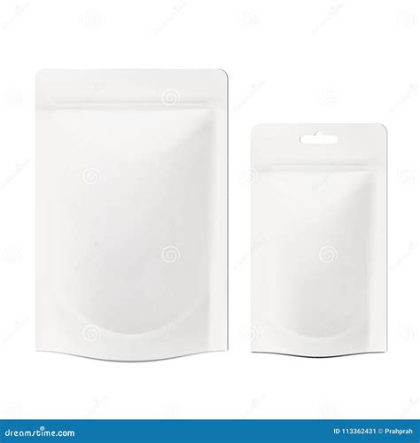 White Blank Foil Doy Bag Packaging With Zipper Stock Illustration