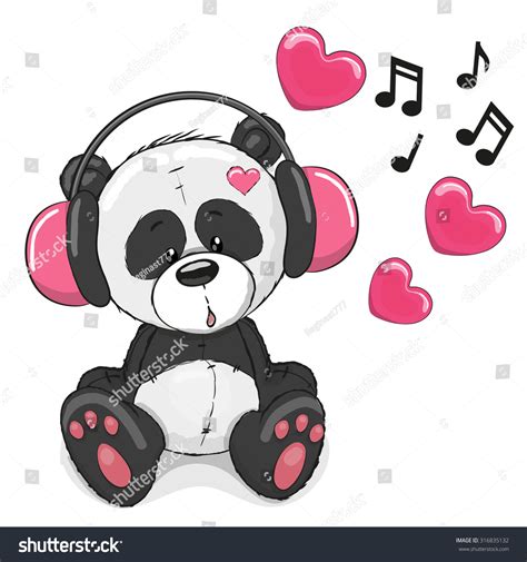 Cute Cartoon Panda Pink Headphones Stock Vector 316835132