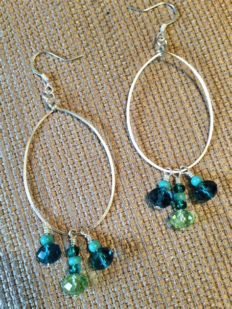 Hammered Hoops With Pacific Blue Sparkly Dangles Shop Etsy