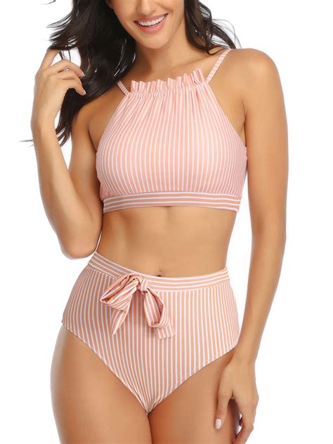 New Large Size Bathing Suit Plus Size Bikini Set Striped Swimsuits