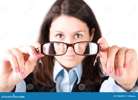 Young Woman Looking Through Eyeglasses Stock Image Image Of Woman Looking 7024301