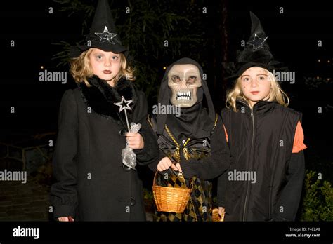 Three Girls During Halloween Sweden Stock Photo Alamy
