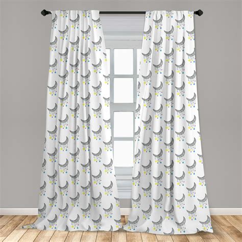Moon Curtains 2 Panels Set Crescent Moon With Hanging Stars And