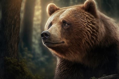 Premium Photo Portrait Of Cute Wild Brown Bear Alone In A Forest In
