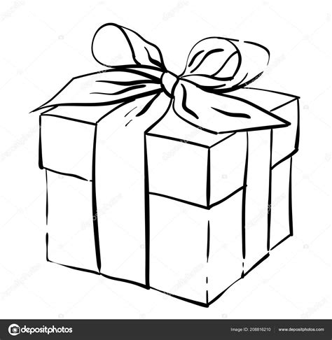 Nice Gift Box Holiday Vector Illustration Present Black White Sketch