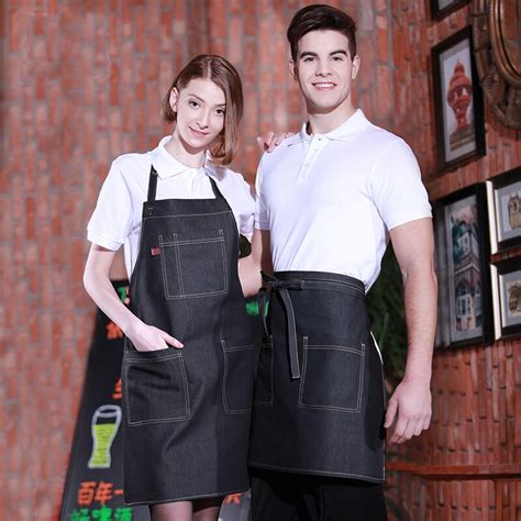 Denim Apron Kitchen Cooking Men And Women Restaurant Coffee Shop Uniforms Overall Customized