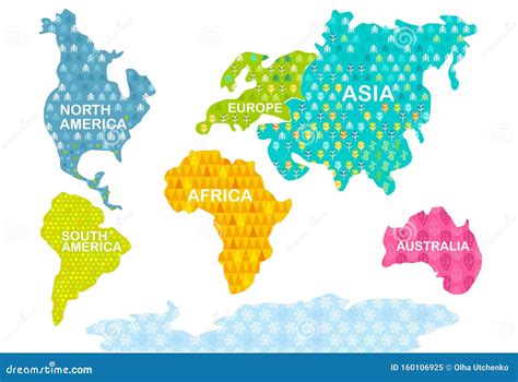 Imprimir Mapa Do Mundo Colorido Continentes Com Padrões África América